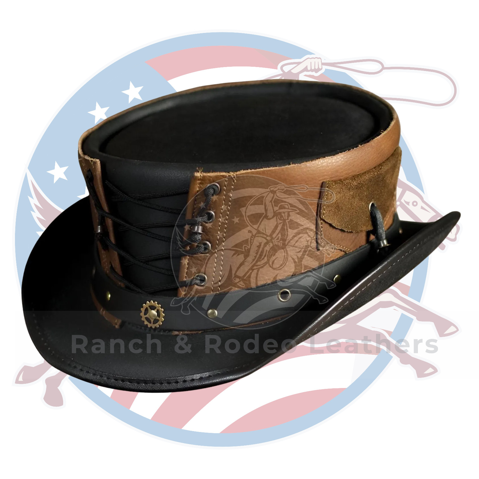 Black & Brown Leather Corset Hat Handmade Steampunk Gothic Mad Hatter Top Hat