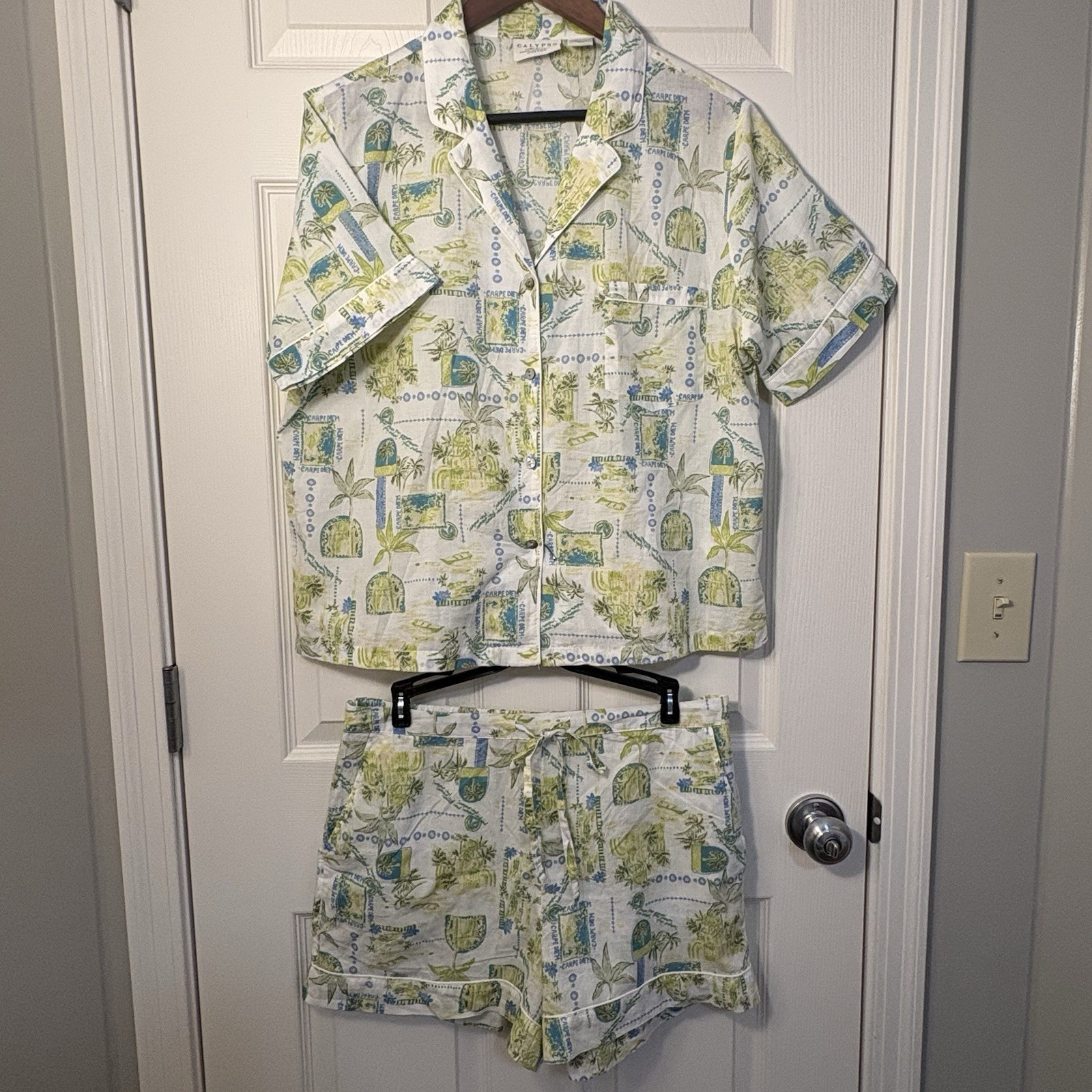Calypso St. Barth Carpe Diem 100% Organic Cotton Summer Pajamas Set Size Large