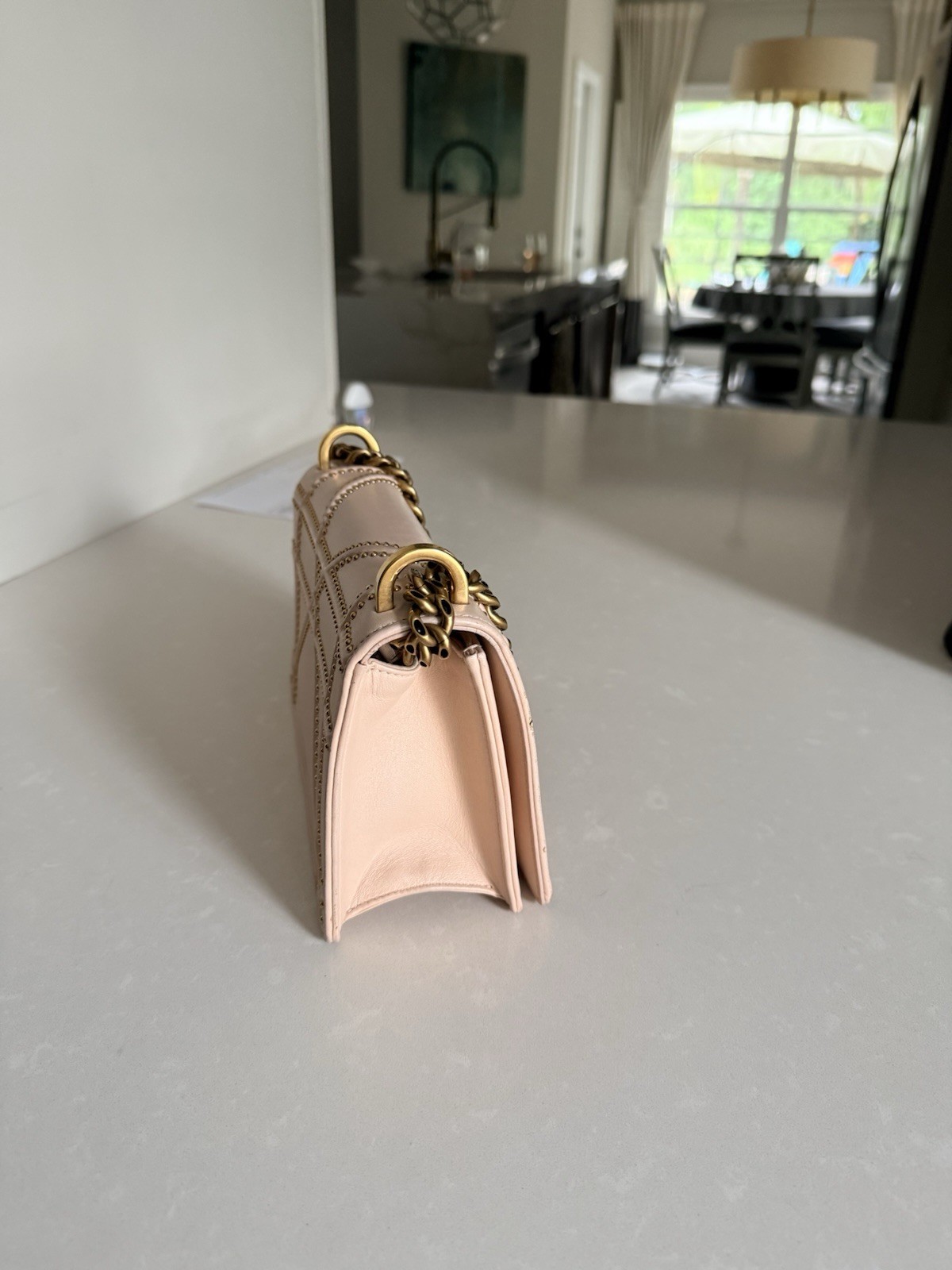 Christian Dior Pink Studded Small Shoulder Bag Gold Chain Strap Clasp Closure