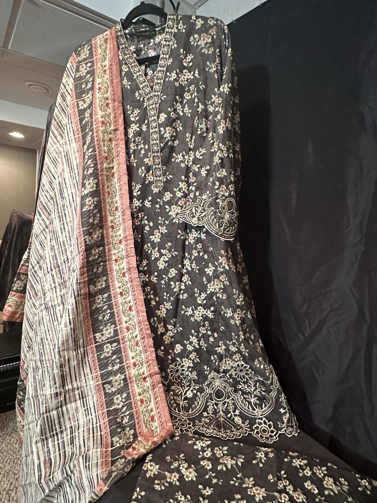 Bin Saeed Lawn Cotton 3 Pc Suit-premium Cut Work Emb- Aline Style-M & L – $44