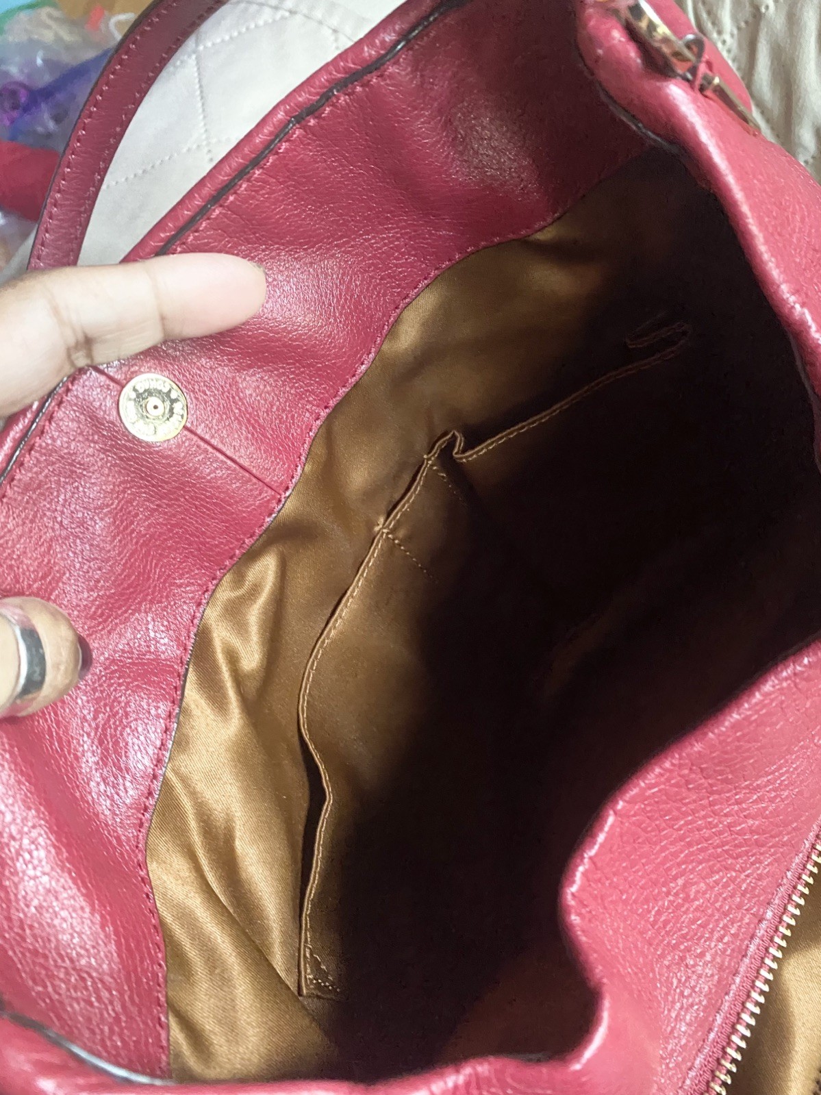Coach Madison Phoebe Shoulder Bag in Cherry Red Pebble Leather has 3 sections