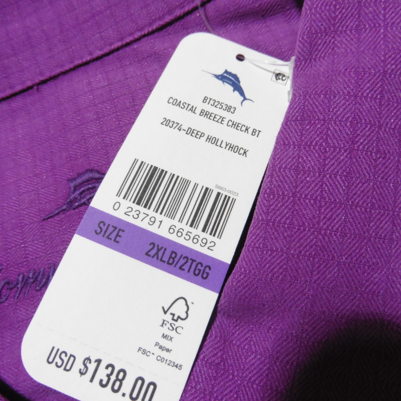 TOMMY BAHAMA Mens 2XLB 2XL BIG HAWAIIAN SHIRT COASTAL BREEZE SILK COOLMAX PURPLE