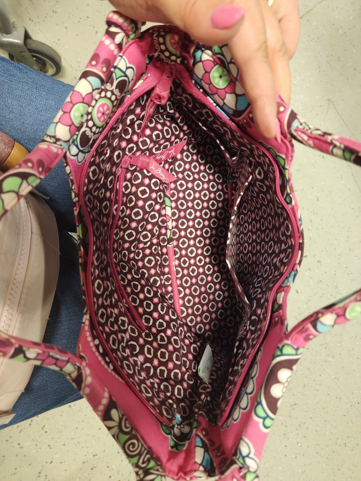 Vera Bradley Pink Multicolor Quilted Floral Tote Bag Zip Closure Inner Pockets