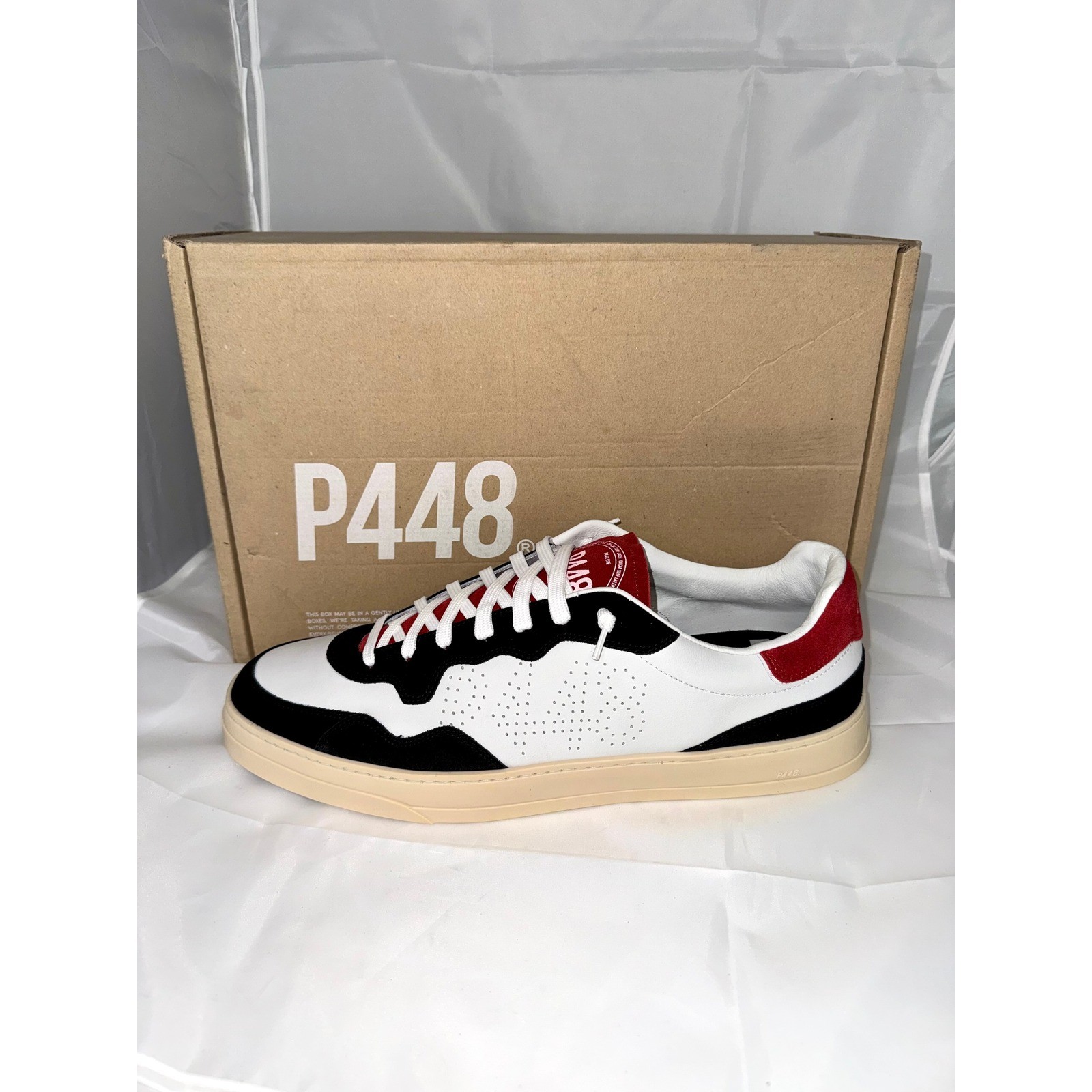 P448 Bali White Black Rosso Red Leather Suede Mens 15/15.5 (49) NIB