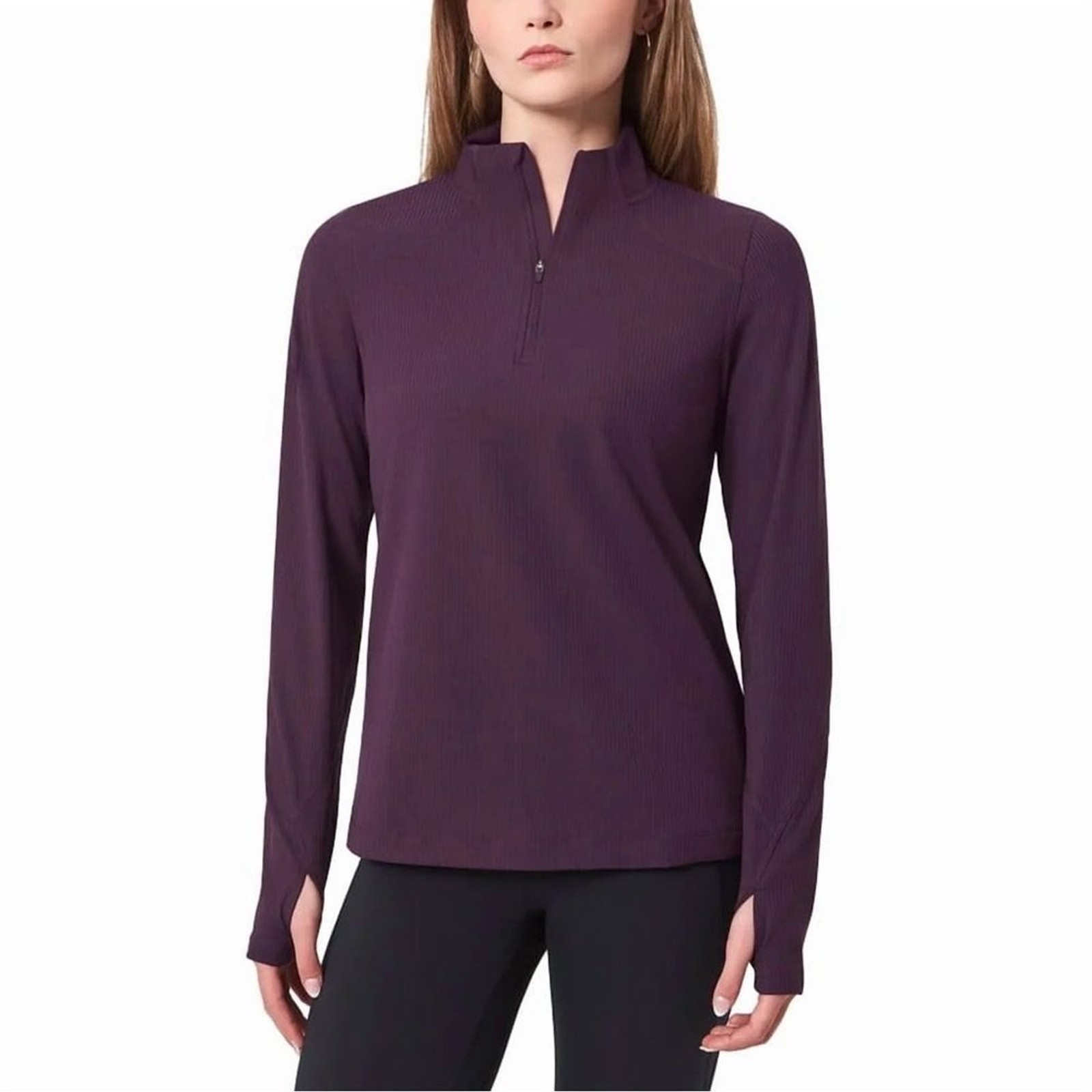 Mondetta Ribbed Quarter Zip Pullover Top Plum Purple Size XXL Athletic Stretch