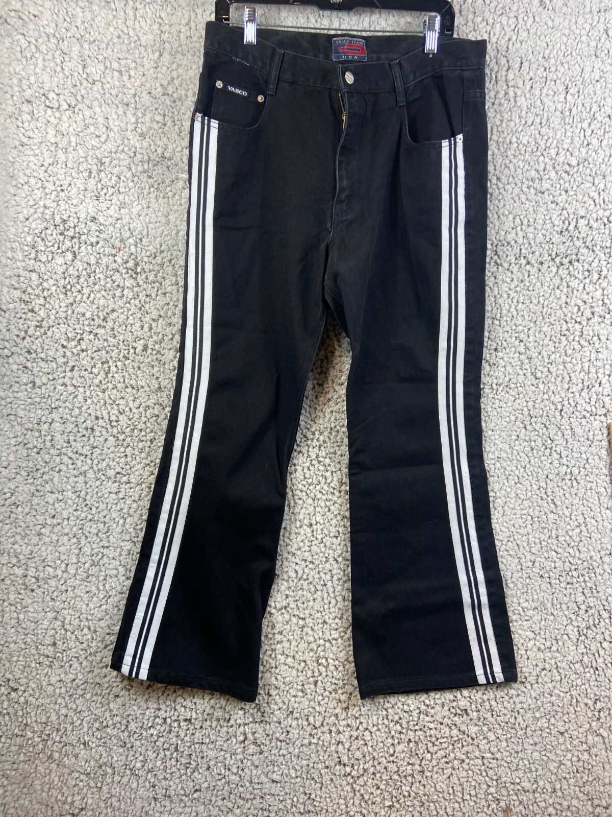 Vasco Jeans USA black denim with white stripes on sides women’s size 15/16
