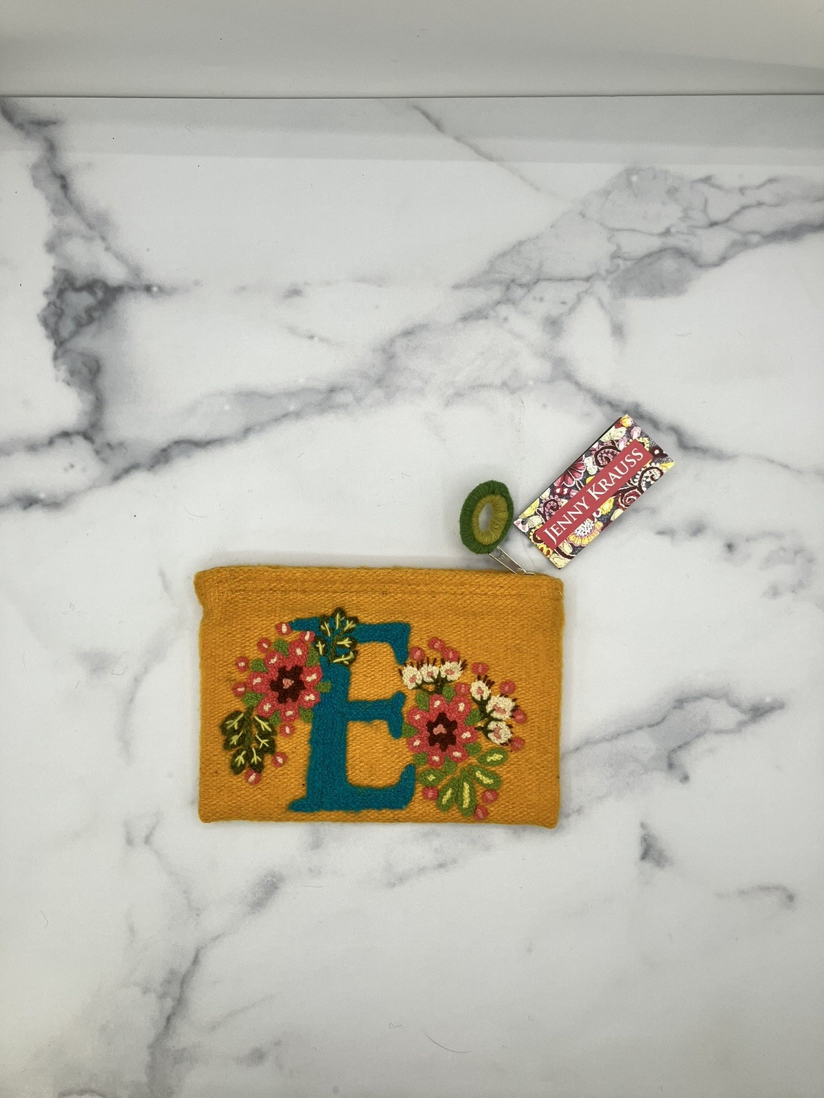 Jenny Krauss Love Letters Wool Floral Clutch- Made in Peru NWT 6 x 8 inches