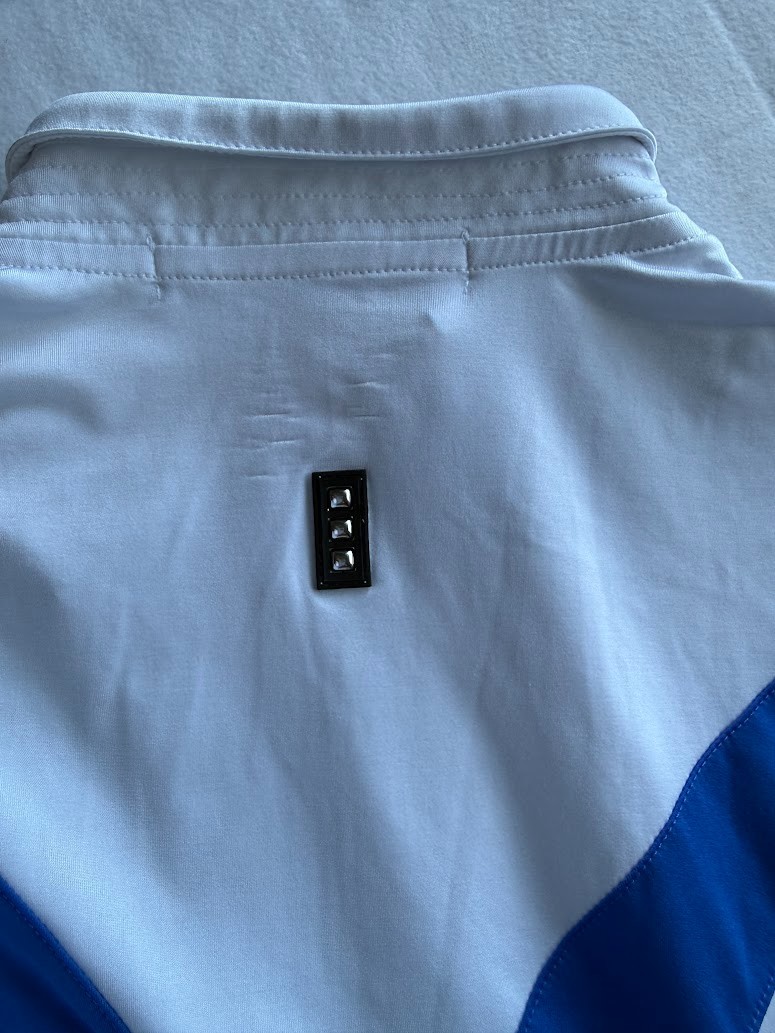 Jamie Sadock Golf Polo Women Medium White Blue Striped Quarter Zip Stretch Top