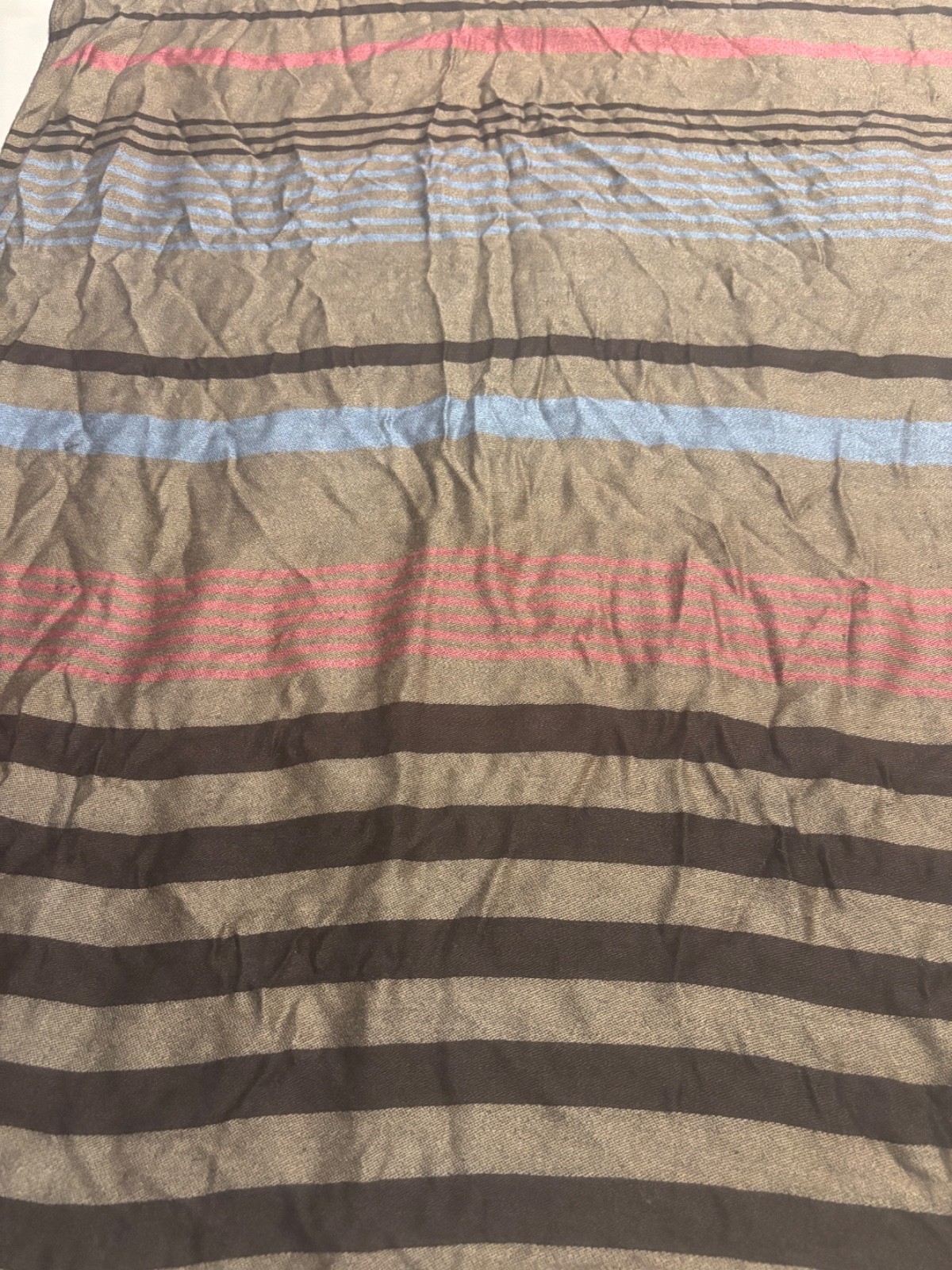 Women’s 100% Pashmina Shawl Wrap Scarf Brown Blue Pink Striped Tassel Sz 72×26”