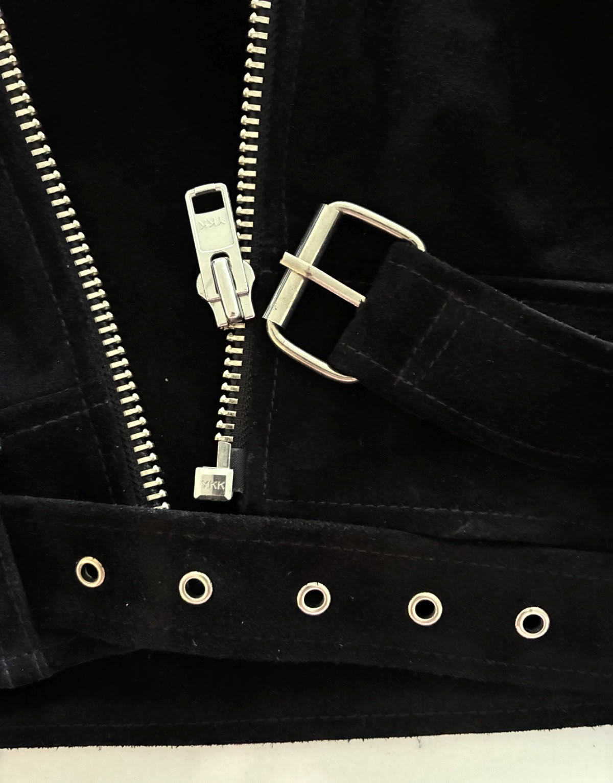 Rolla’s Black Suede Leather Moto Biker Jacket Size L Belted YKK Zip Lined