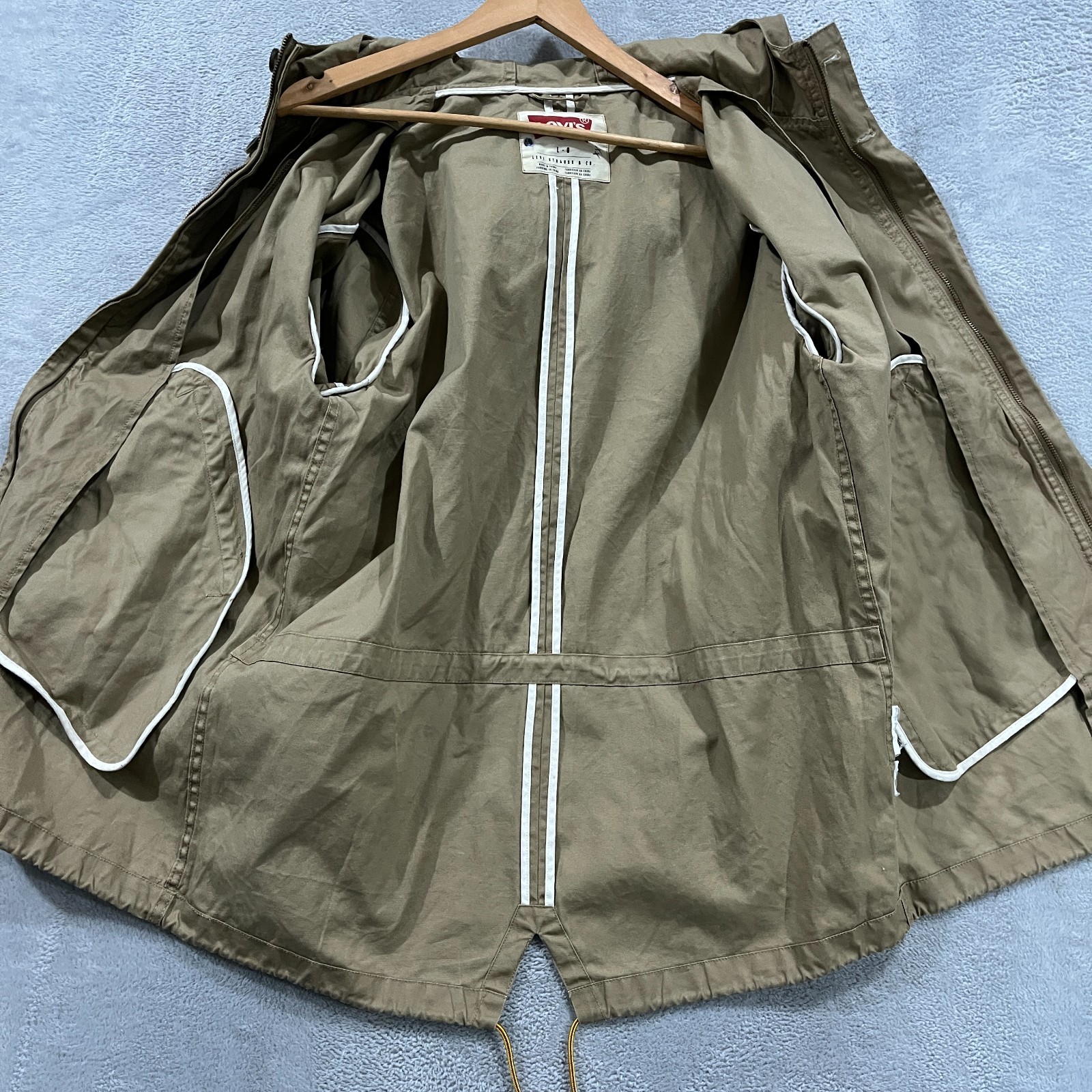 Levi’s Jacket Mens Large Canvas Hooded Full Zip Military Field Coat Pockets