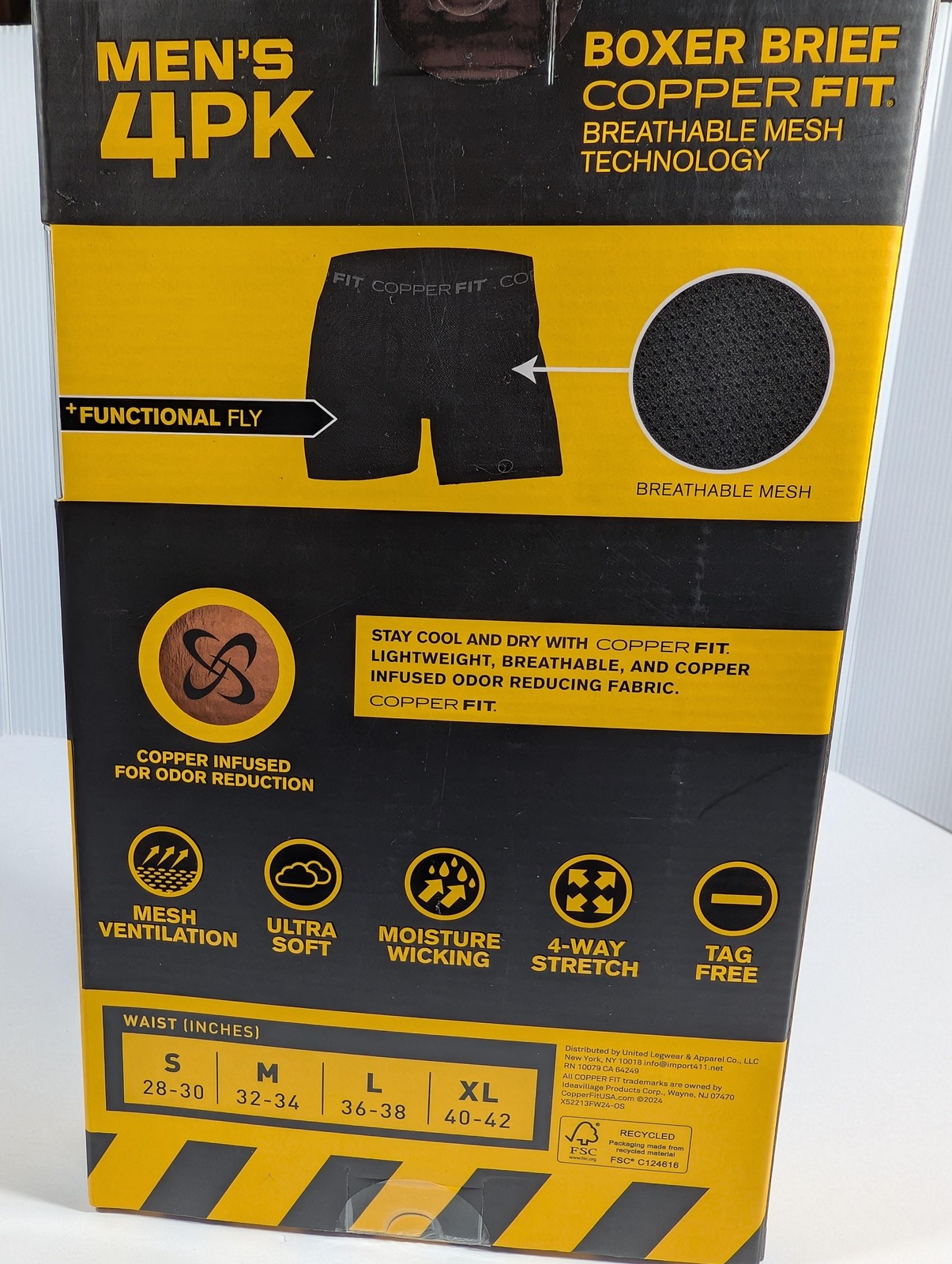 Copper Fit Boxer Briefs Mens Small 4 Pack Black Gray Workgear Mesh Underwear