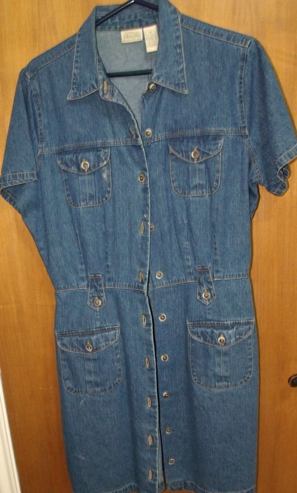 Vintage womens Stone Washed blue denim Button up Dress, Size 16