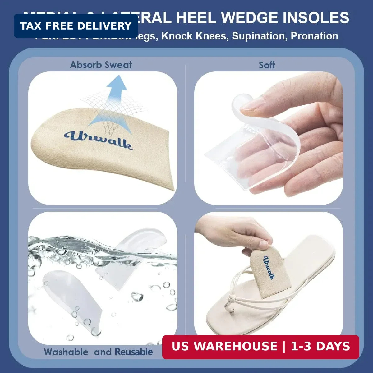 3 Layers Adjustable Supination & Over-Pronation Corrective Shoe Inserts, Medial