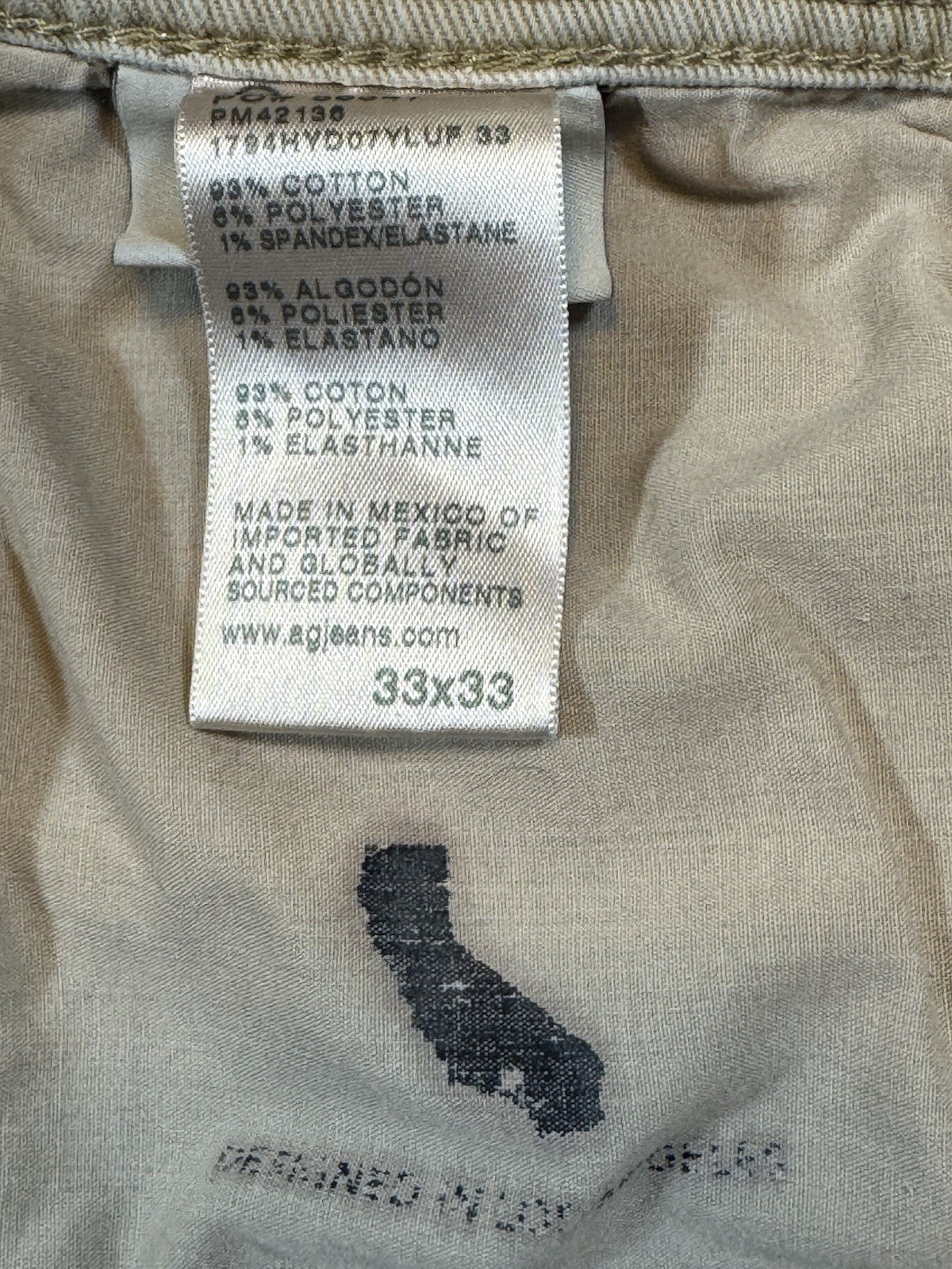 #1027 AG Adriano Goldschmied Matchbox Slim Straight Tan Jeans 33×33 PM42130