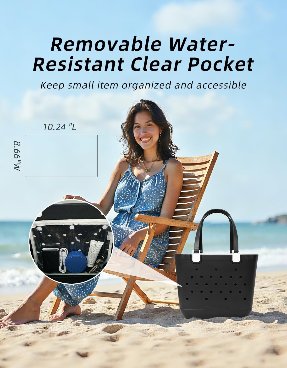 Beach Bag – Large Sandproof Rubber Tote with Waterproof Pocket for Travel & P…