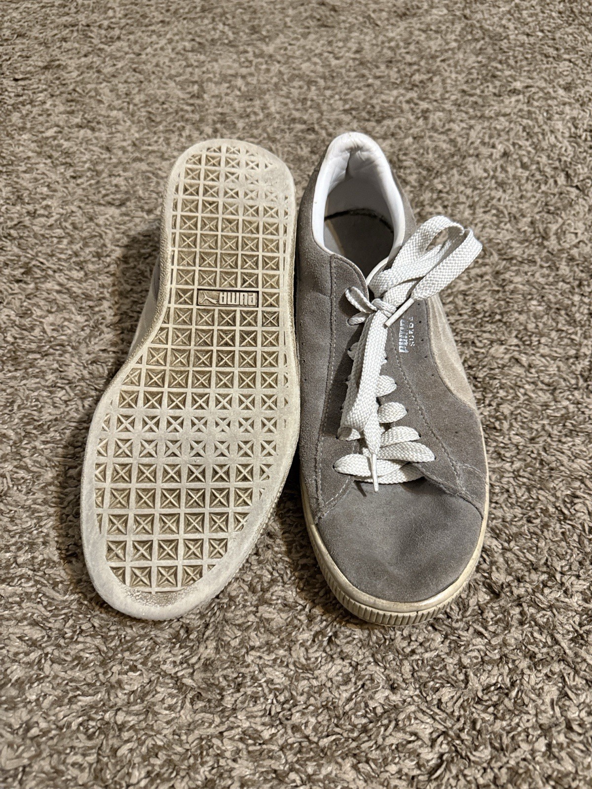PUMA Men’s Low Top Lace Up Gray/White Suede Athletic Sneakers