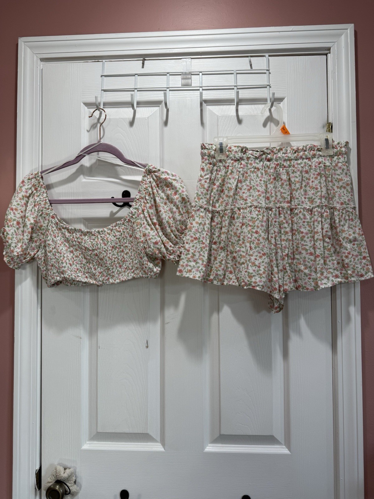 Aéropostale Women’s M Floral 2pc Crop Top & Shorts Set Smocked Ruffle Tie