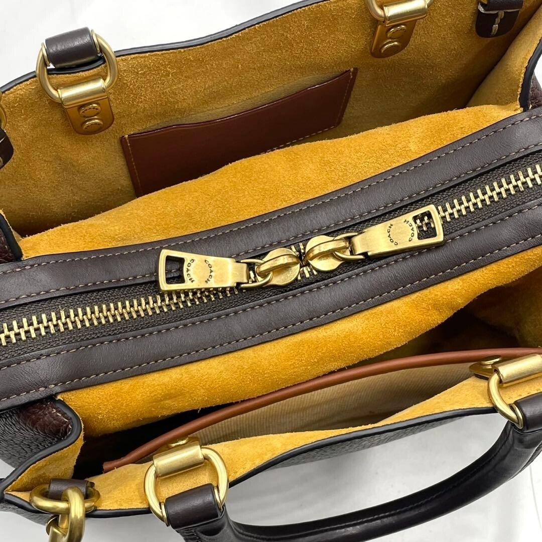 Coach Rogue 25 3 Way Leather Shoulder Hand Bag Khaki Brown Gold Charm missing