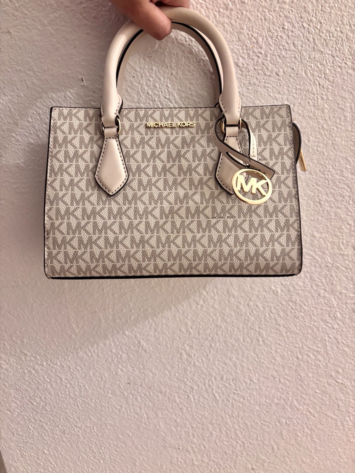 Michael Kors Womens Sheila Medium Satchel Logo Canvas Light Cream Multi