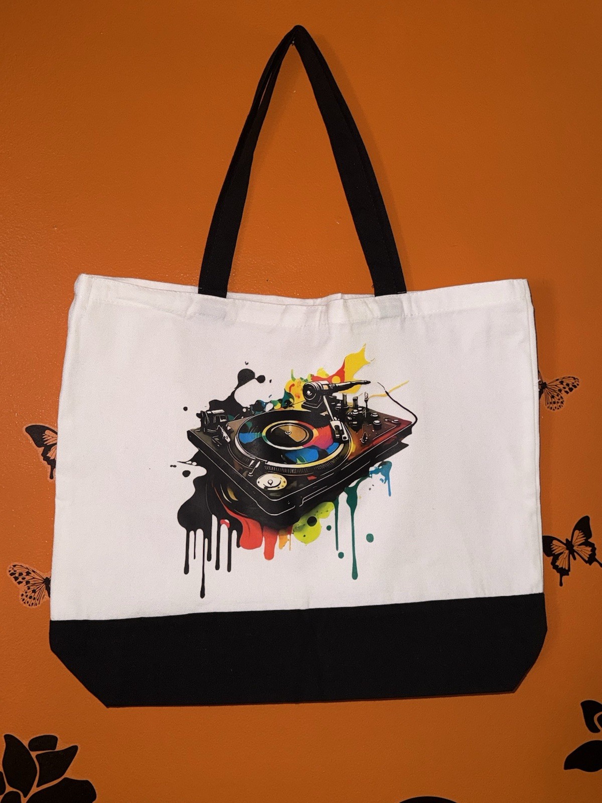 “Vinyl Vibes” Canvas Tote Bag X-large Bag for Everyday Use Travel Shopping