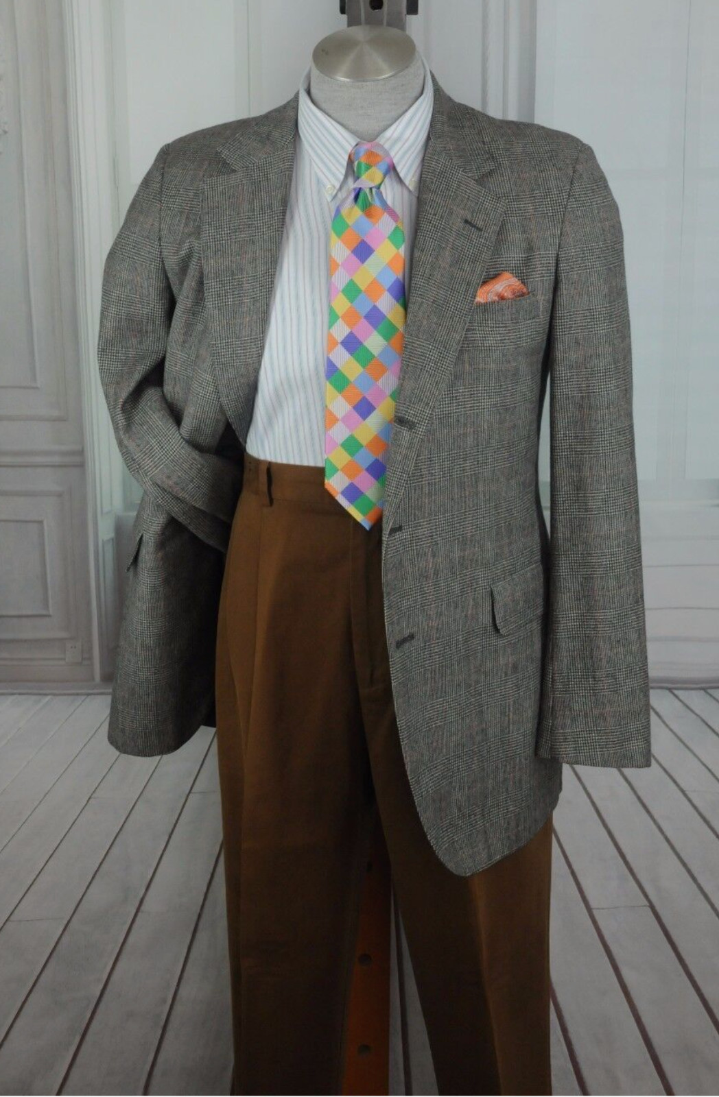 Corbin Men’s Gray & Red Plaid All Season Wool Blazer Sport Coat 40R 40 Regular
