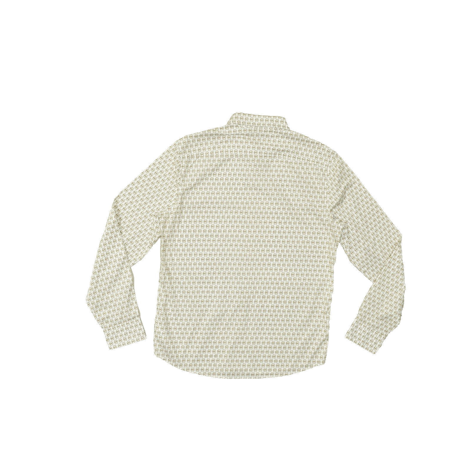Michael Kors Mens Large Slim Fit Button Down Shirt White Brown MK Monogram Logo