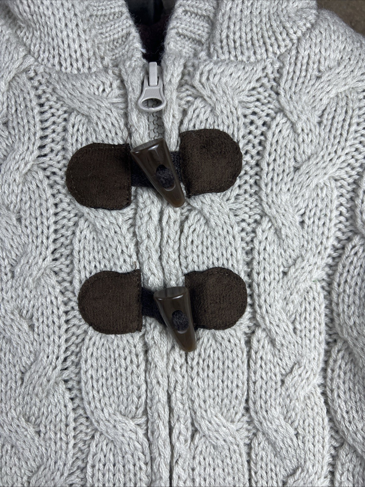 Aran Toggle 2 Button Jacket Beige And Brown With Shamrock Patch 12M