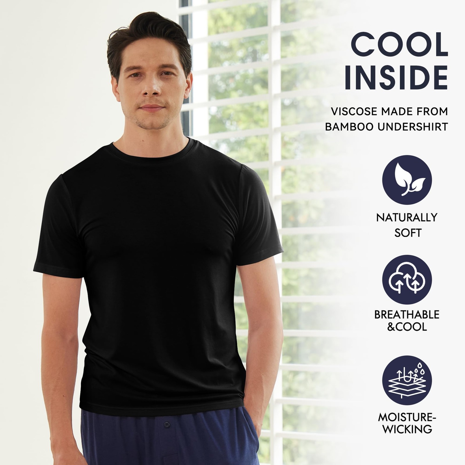 BAMBOO COOL Men’s Undershirts Moisture Wicking Crewneck T Shirts, Breathable …