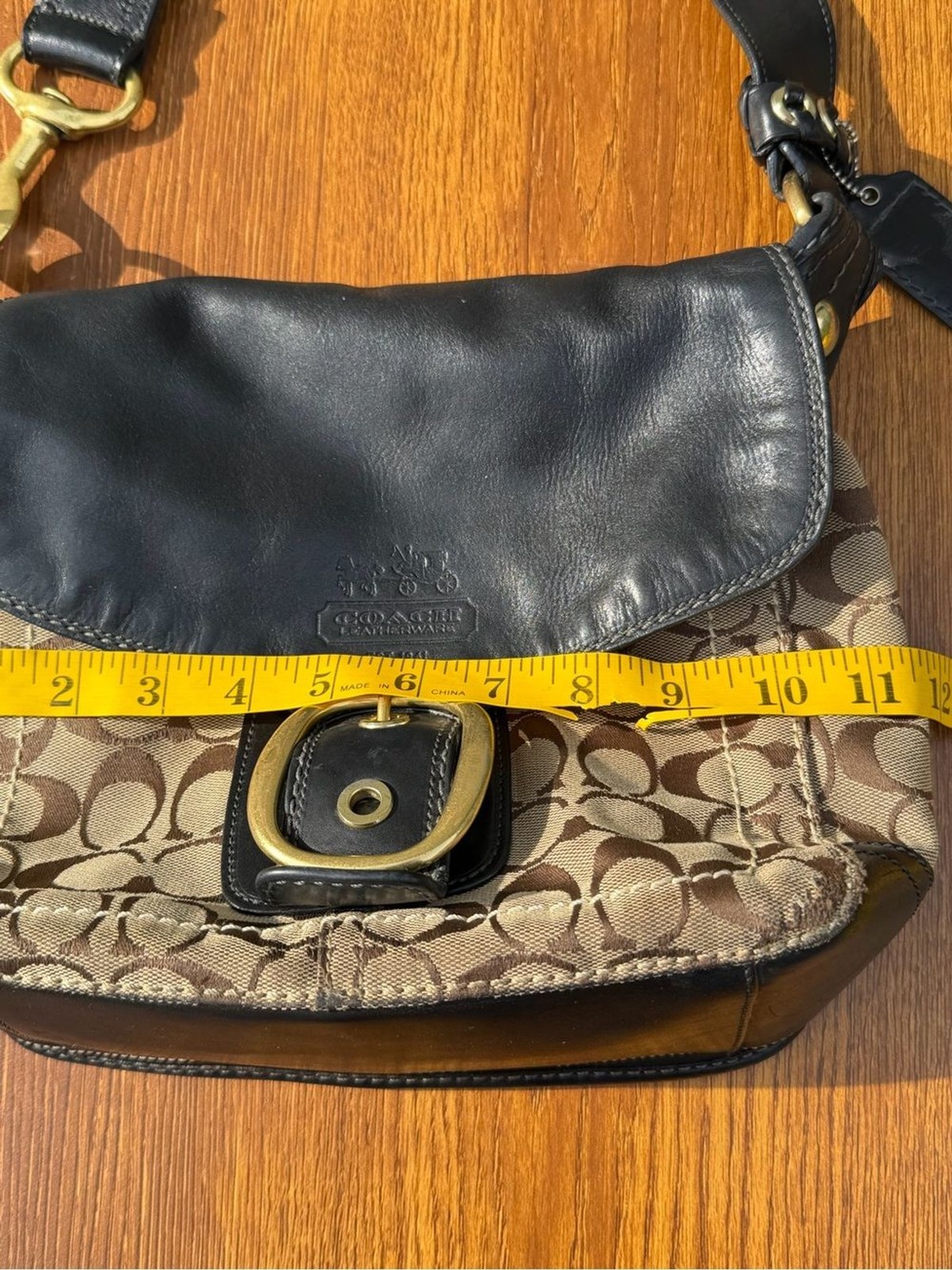 Coach Bleecker Signature Buckle Flap Shoulder Bag Style 11434 Black Brown