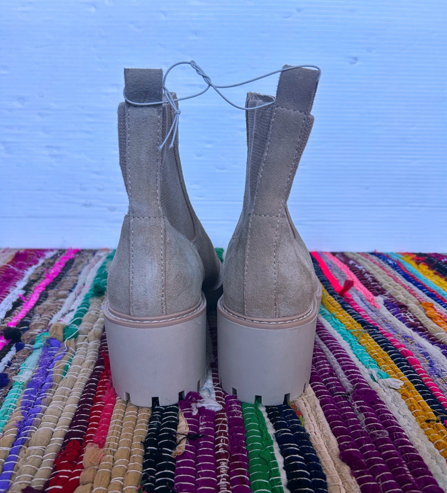 size 9.5 Dolce Vita Hutton Lug Sole Suede Ankle Boot sand beige womens booties