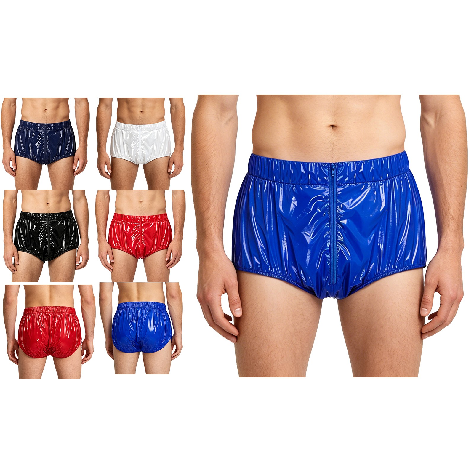 US Men Incontinent Underpants Pvc Swim Briefs Diaper Zip Up Front Special Needs