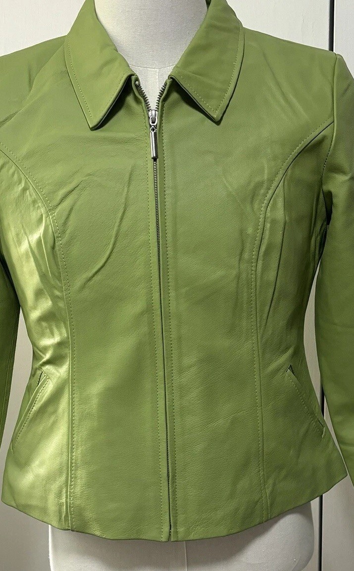 Edge Italian Genuine Leather Jacket Coat Green Large Tailored Italy Fashion New