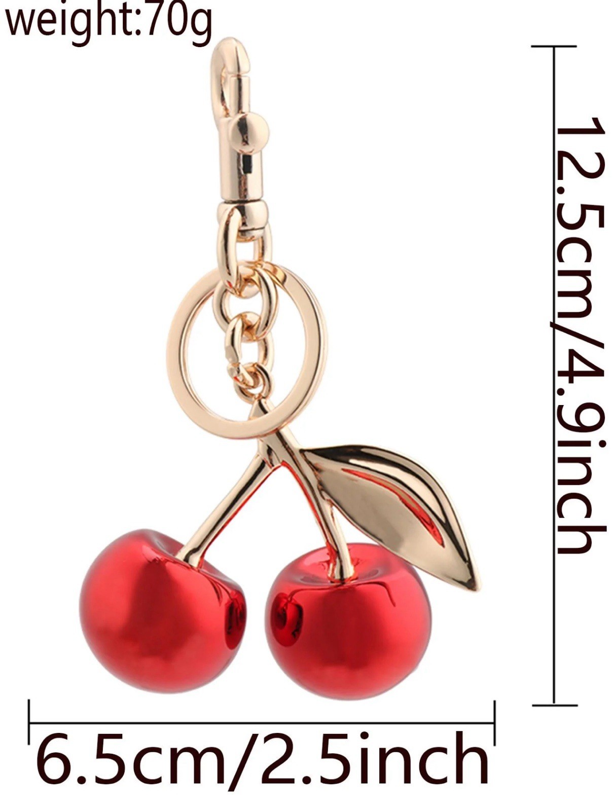 Mirrored Gunmetal Gray Cherry Bag Charm | GOLD Keychain+Premium Velvet Dust Bag