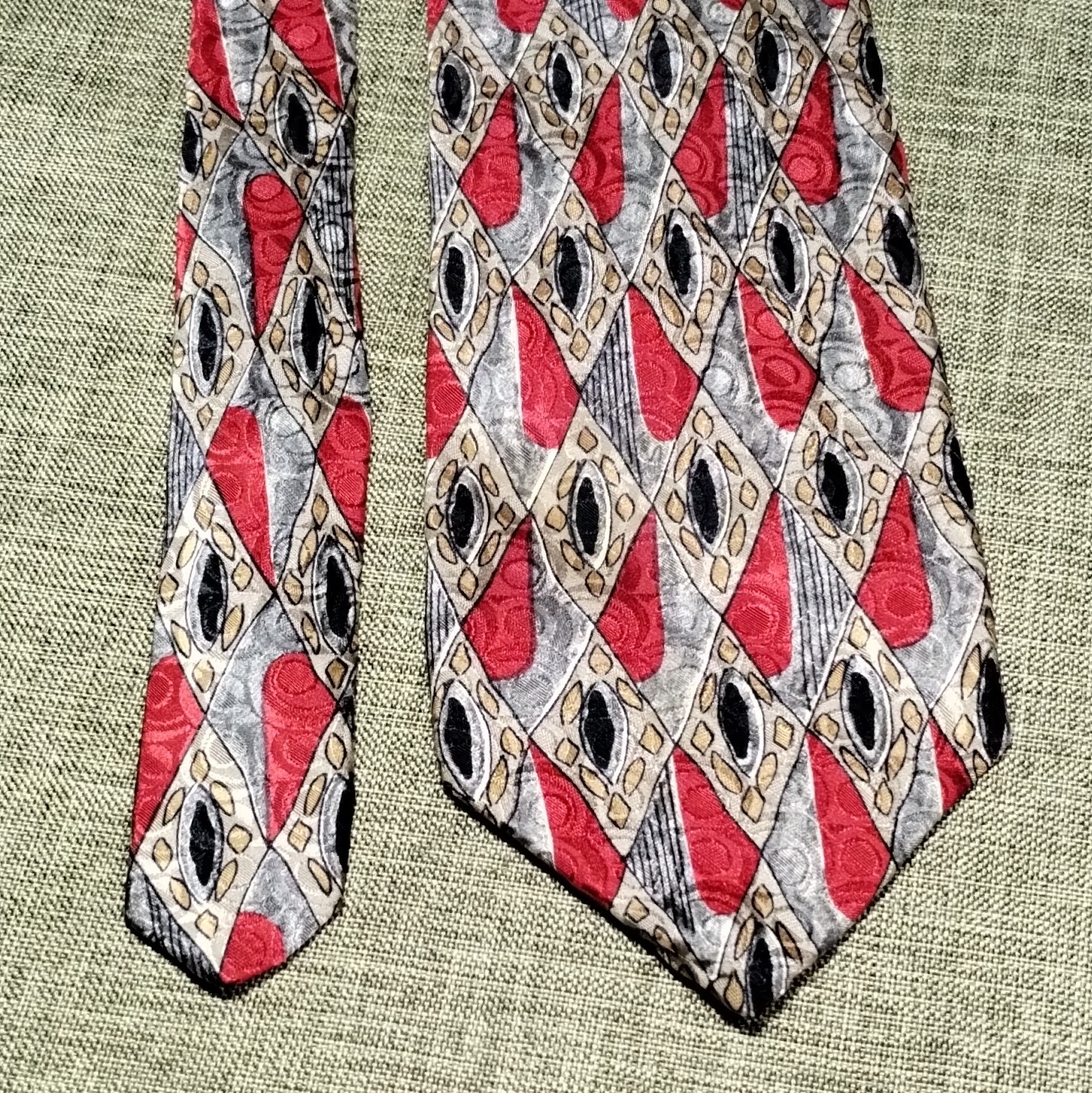 Robert Talbott Silk Woven Geometric Tie Red/Gray Beige Black Classic 57″-60″