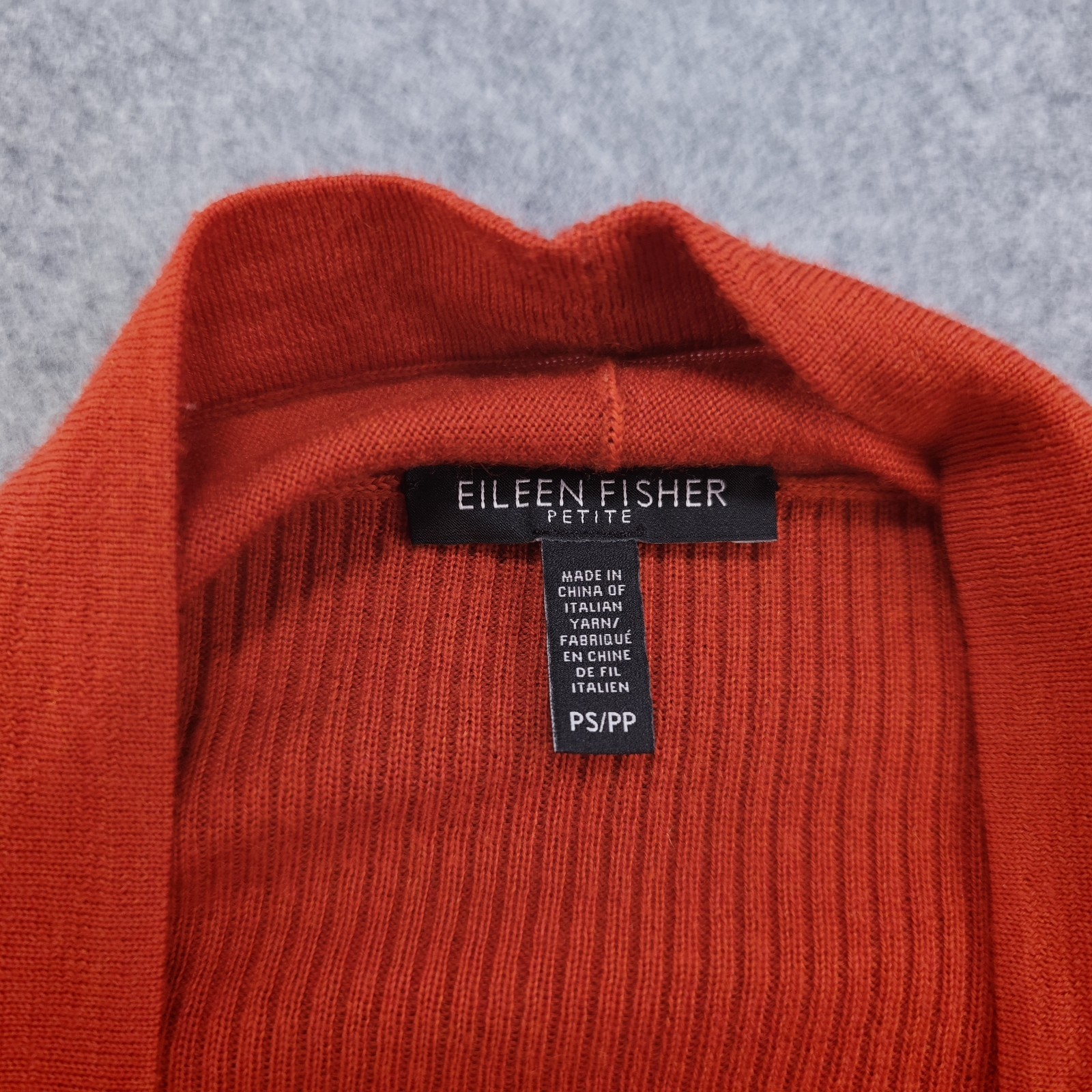 Eileen Fisher Cardigan Petite Ps/Pp Open Front Red 100% Merino Wool Italian Yarn