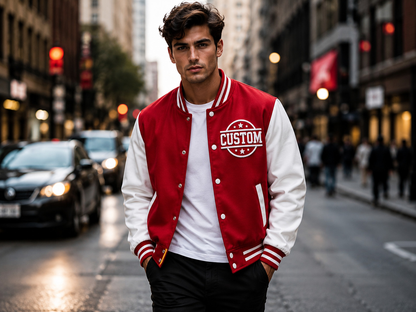 Men’s Two Tone Varsity Jacket Letterman Bomber Coat Custom Logo XS-5XL