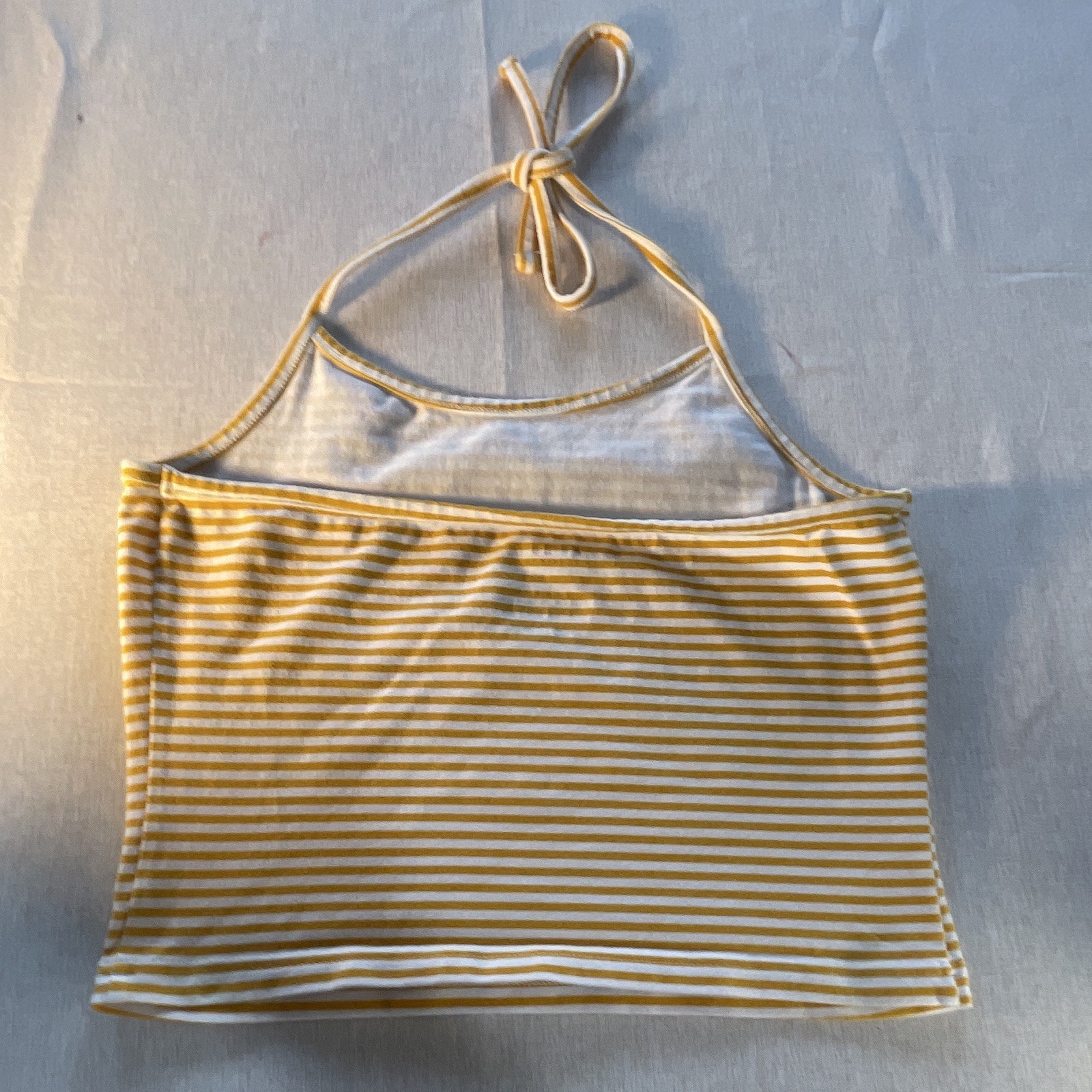 Arizona Jean Co Yellow/White Striped Halter Cropped Tank Top, M Cotton Stretch