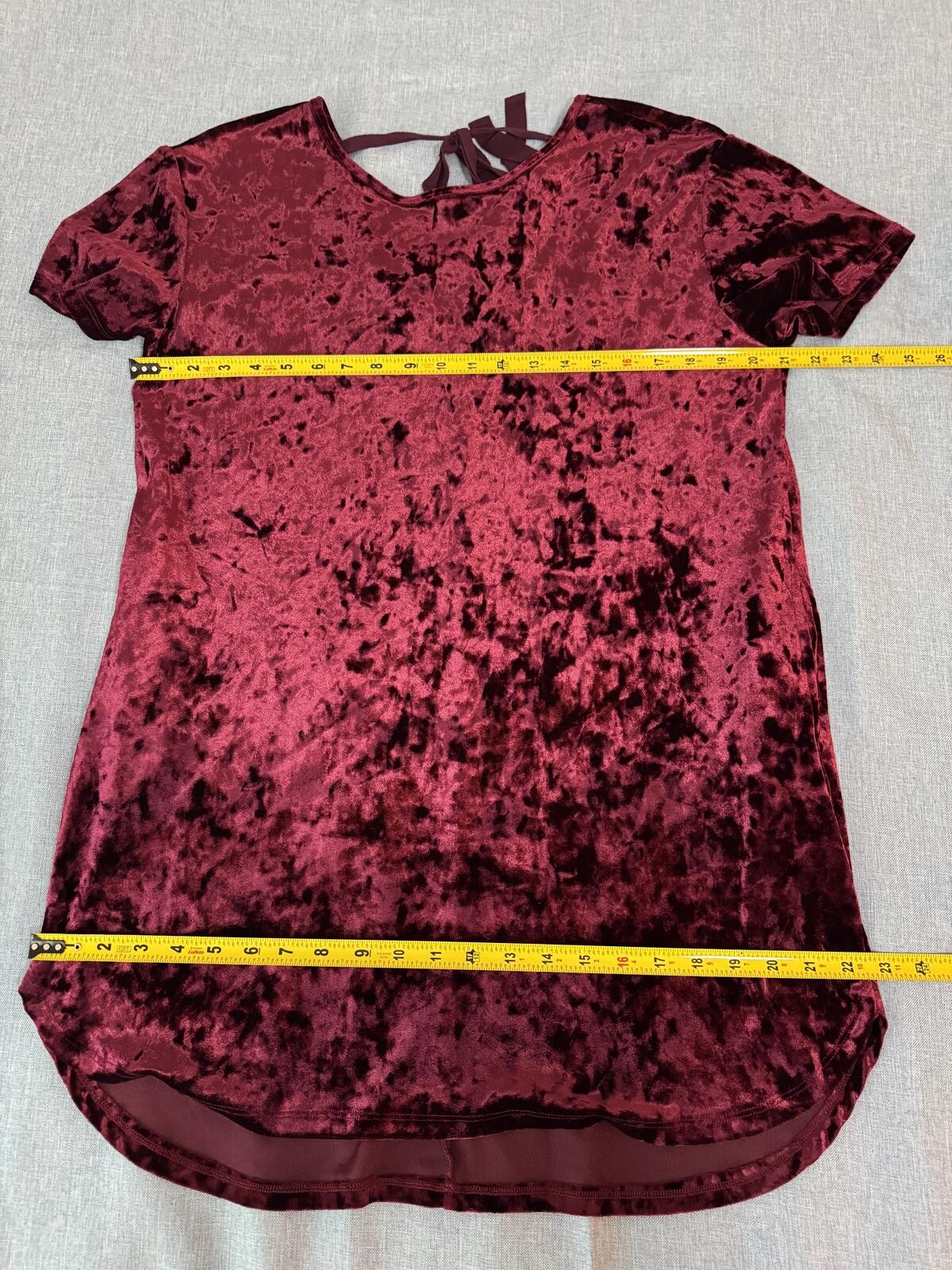 Z Supply Burgundy Crushed Velvet Shift Dress Large Open Back Tie Soft Goth
