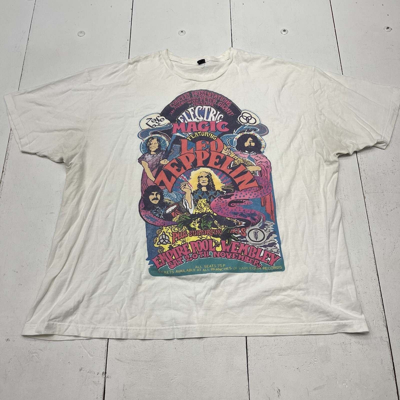 Tultex White Electric Magic Concert Graphic Led Zeppelin Tshirt Adult Size 3XL