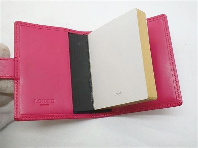 Authentic Loewe Leather Cover Memo Pad Style Keychain Pink Gold Hardware Women’s