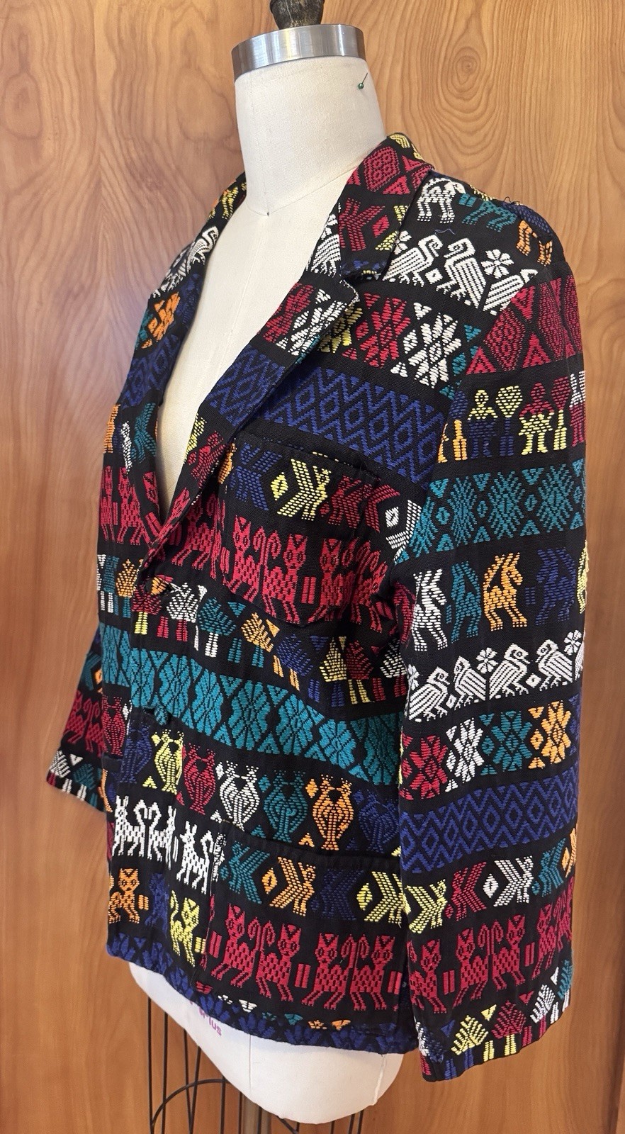 Vintage 70s Guatemalan Handwoven Jacket Men’s M Folk Art Chore Coat Maya Textile
