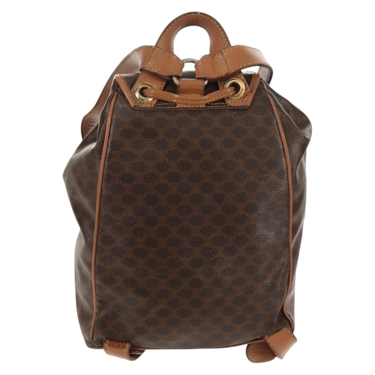 CELINE Macadam Canvas Backpack PVC Leather Brown Gold Auth bs31713