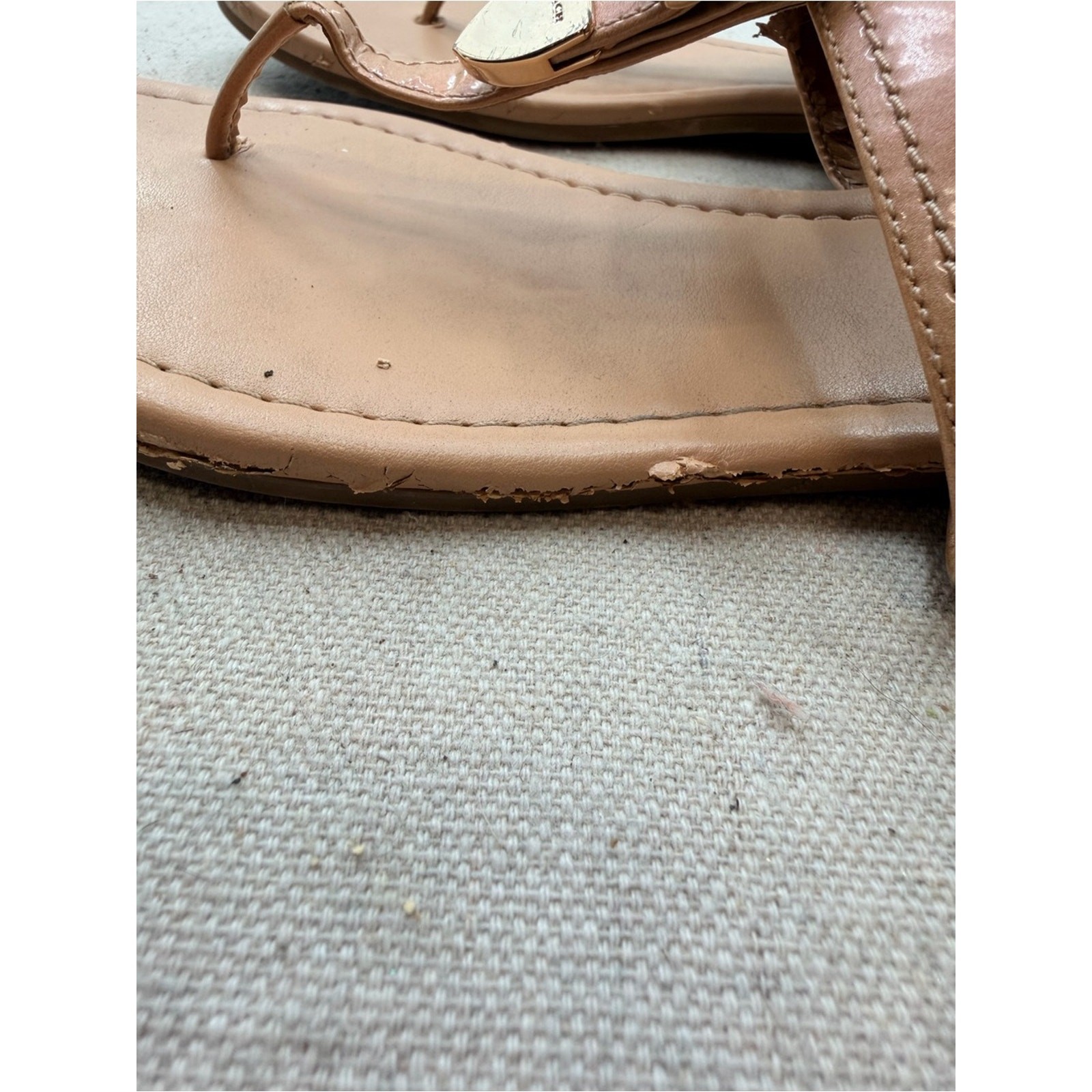 Coach Cassidy Nude/Tan Leather T-Strap Sandals with Buckle