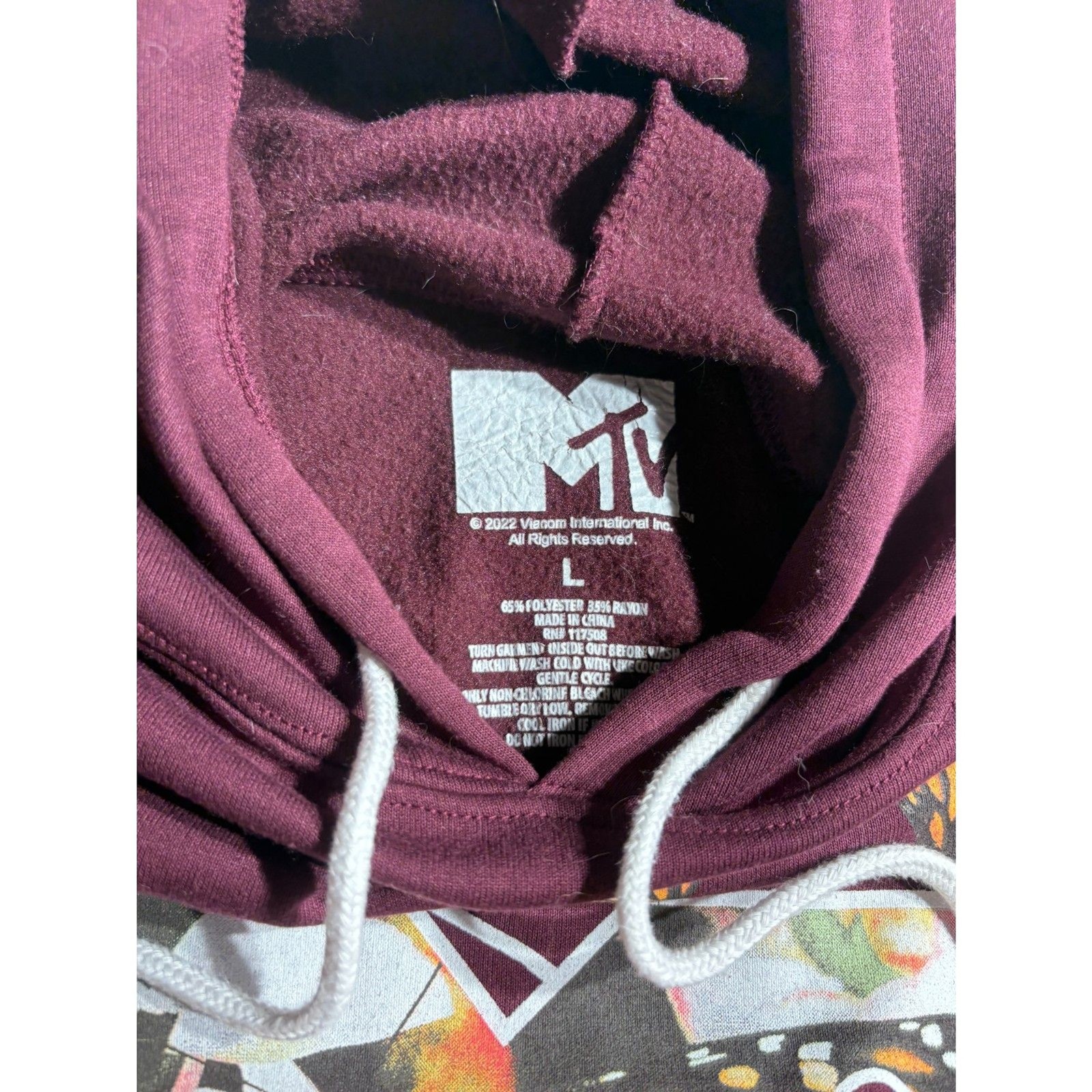 MTV Butterfly Hoodie Burgundy Graphic Sweatshirt Music Television Pullover
