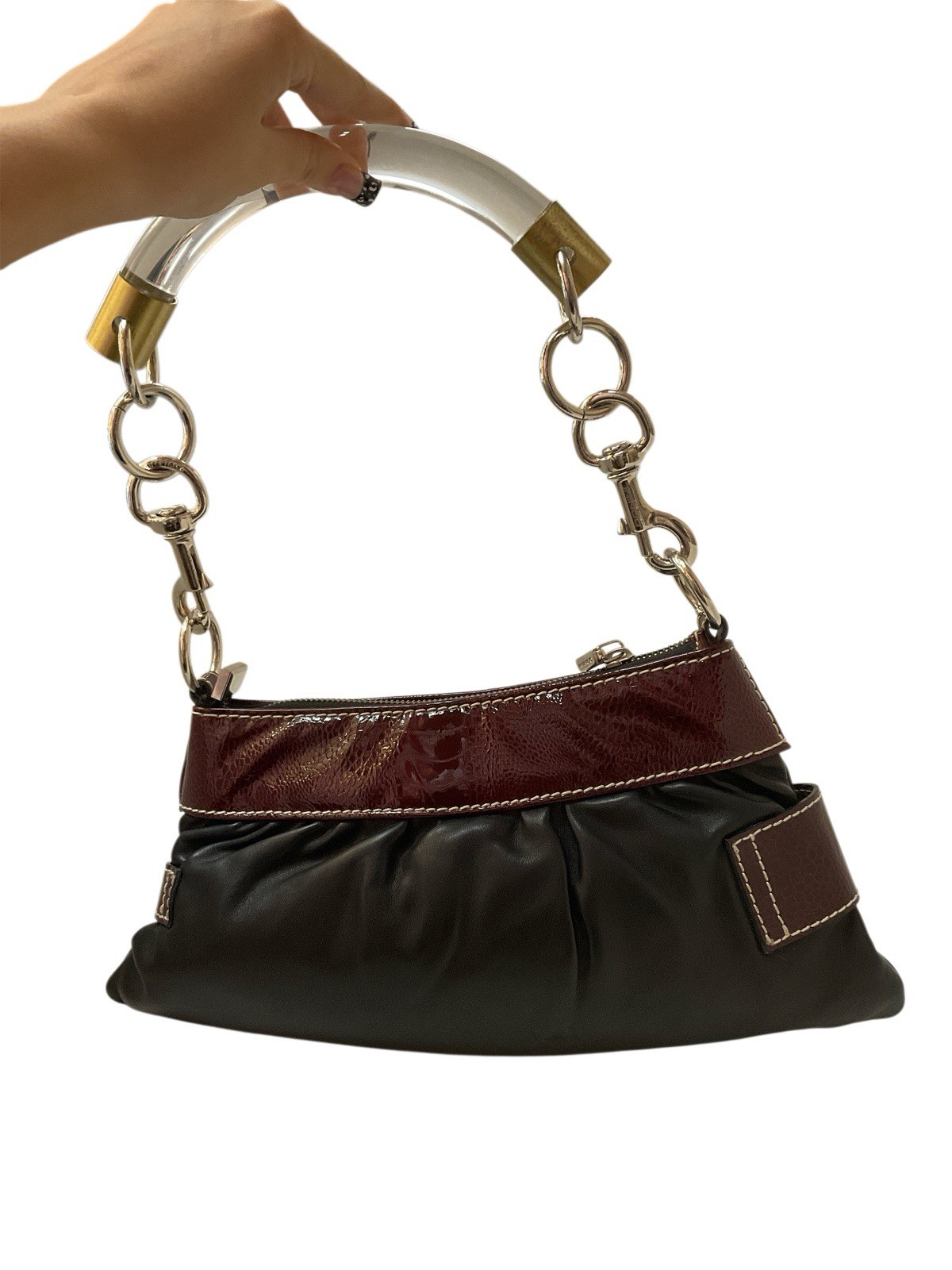 Donini Black W Brown Patent Leather Trim Bag
