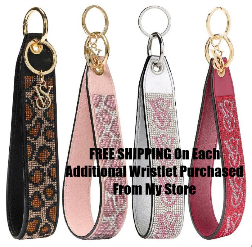Victoria’s Secret VS Bling Rhinestone Wristlet Strap Keychain Pink Leopard