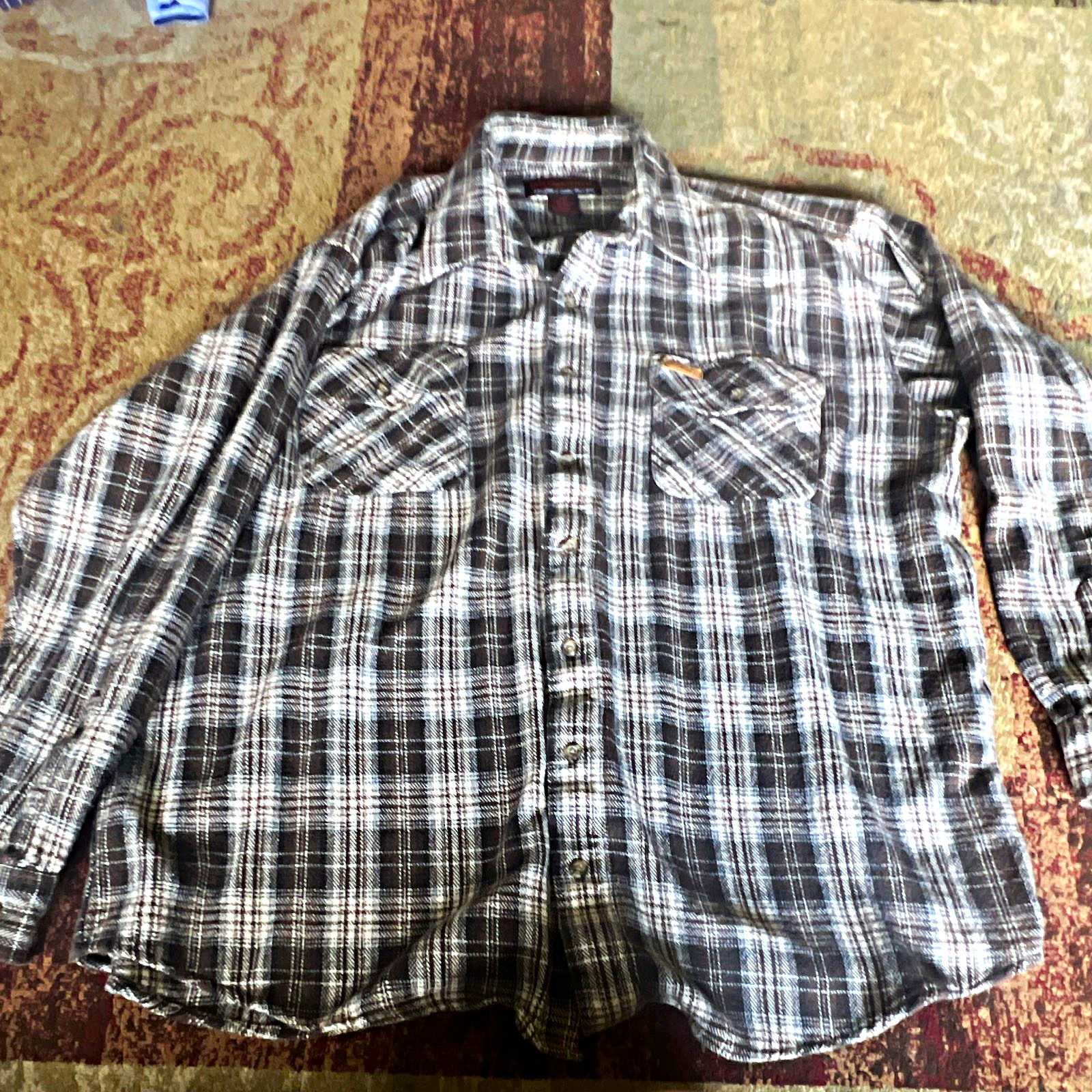Five Brother Men’s 2XT Gray Black White Plaid Flannel Long Sleeve Shirt Pockets