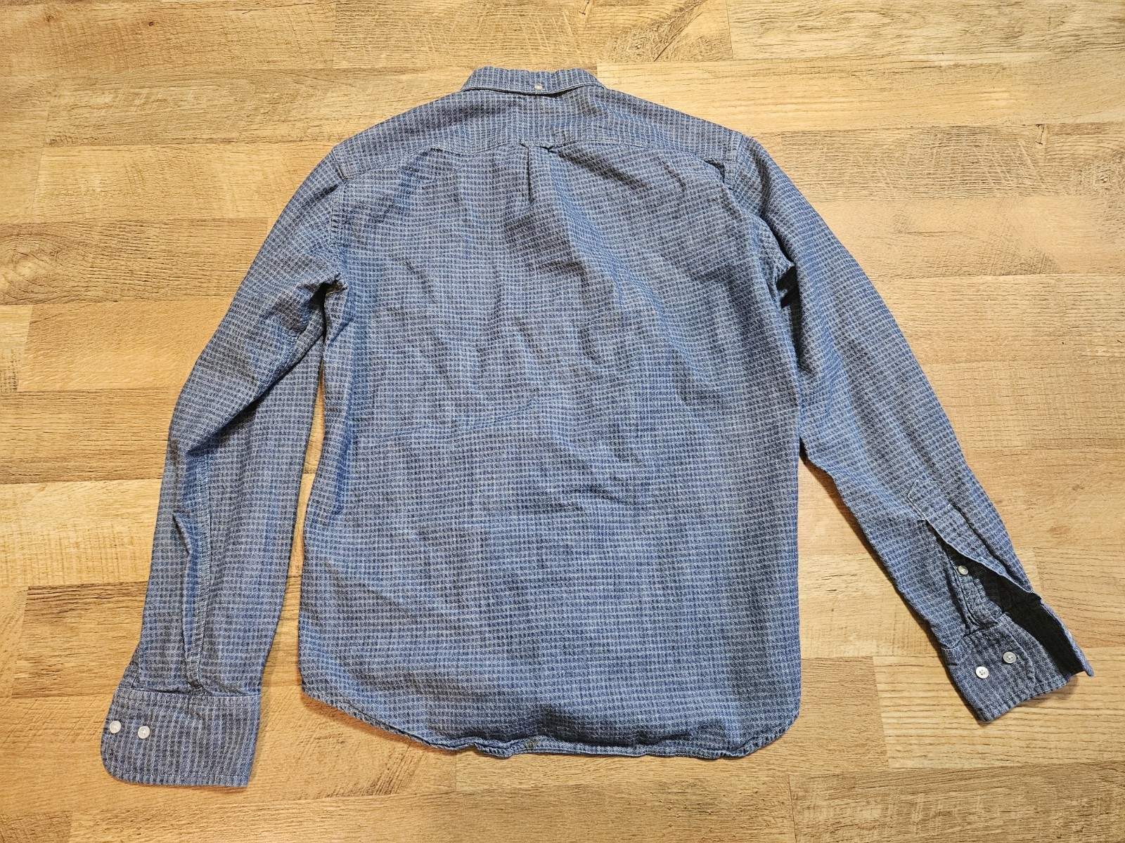 GUSTIN classic fit large INDIGO DYE CONE DENIM JACQUARD 6oz fabric shirt USA