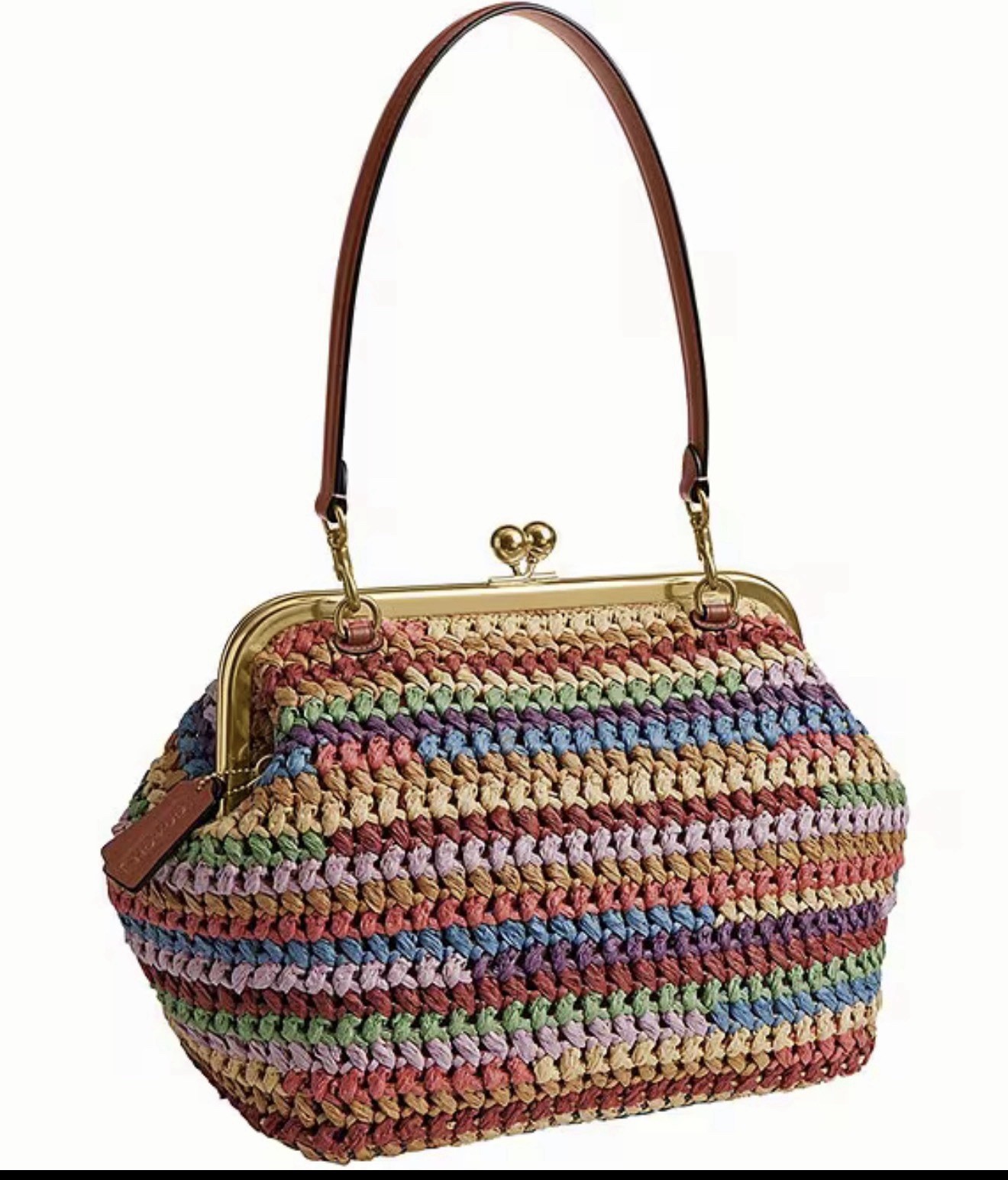 COACH Kisslock Frame Bag 27 Straw Brass Multi Color
